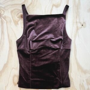 Zara Womens Burgundy Velvet Square Neck Bow Back Camisole Top Small Side Zip